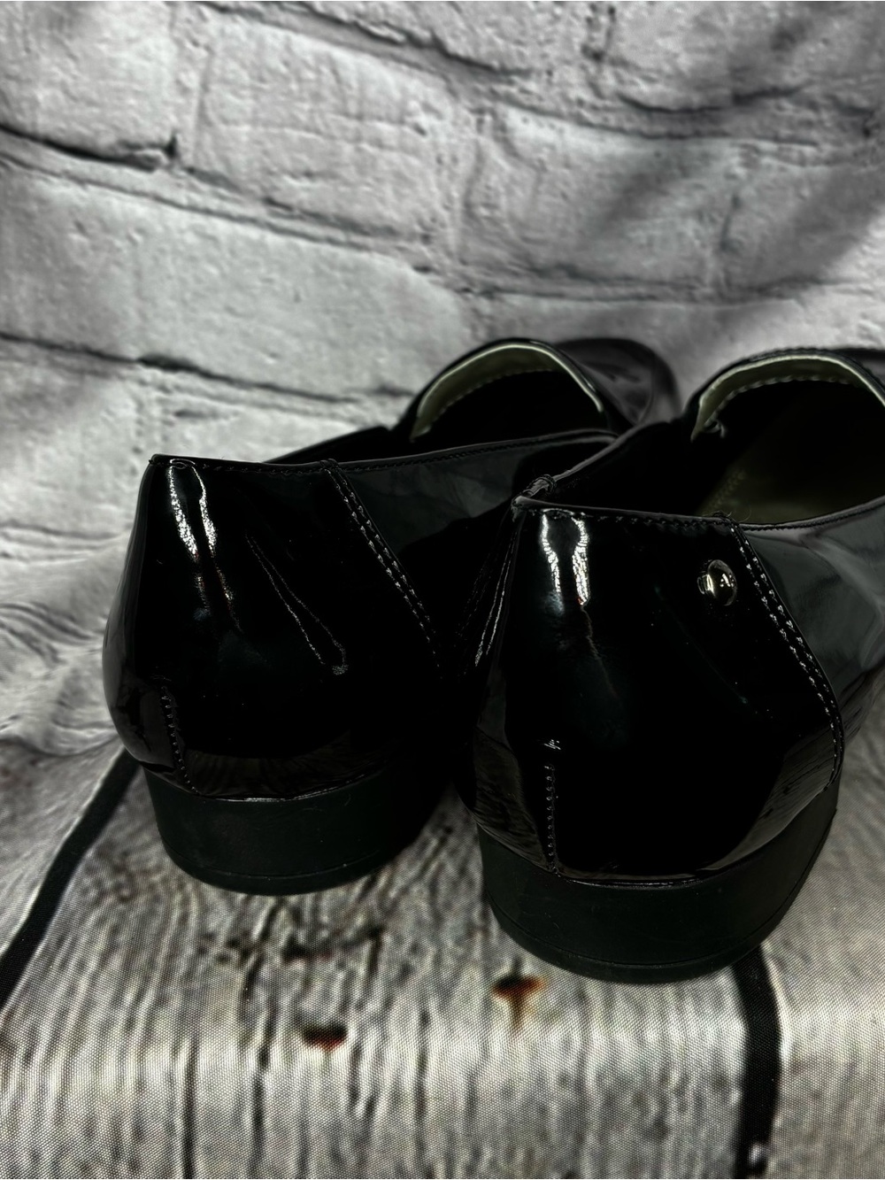Minimalist Corporate Goth Preppy Dark Academia Liquid Glossy Black‎ Loafers Sz 8 - Picture 6 of 10